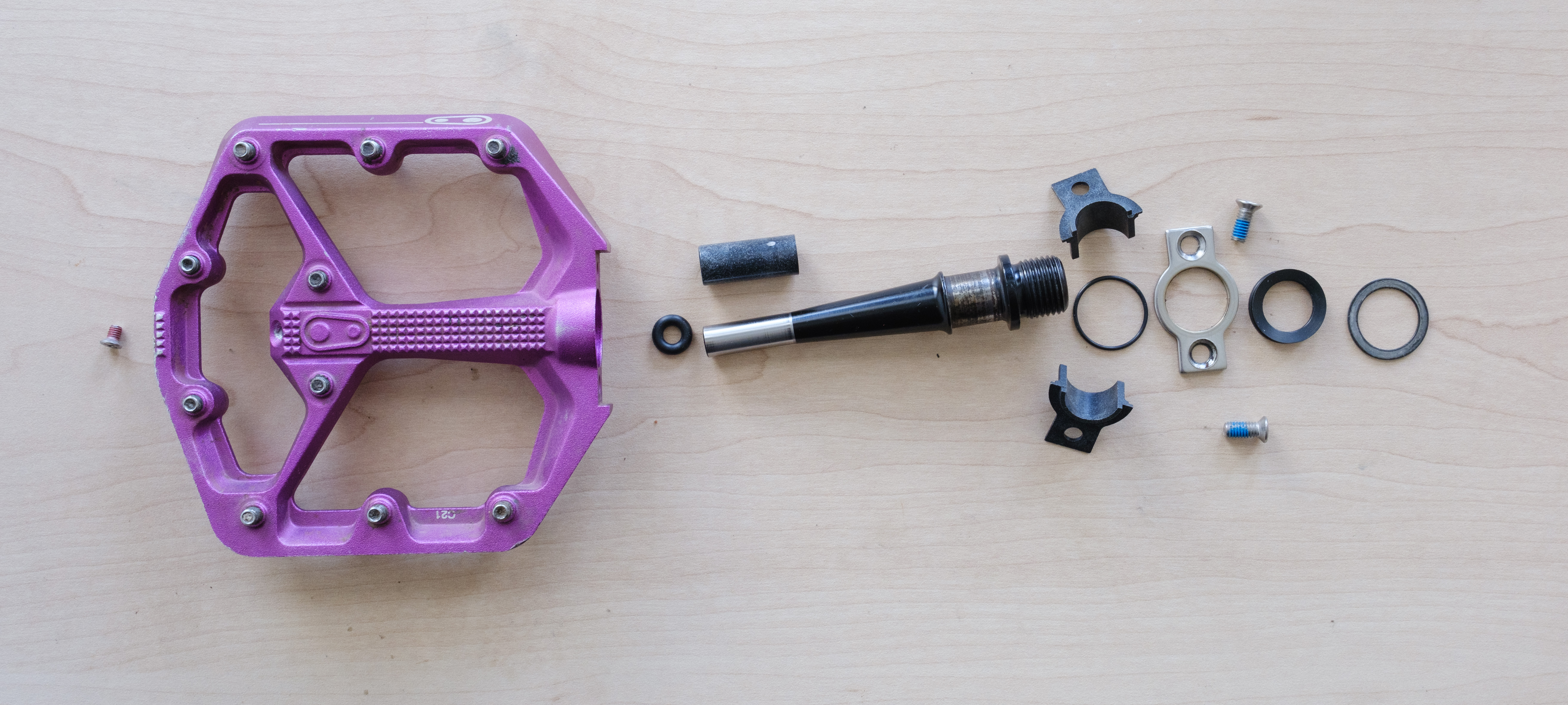 All the pedal components arranged roughly in the right order