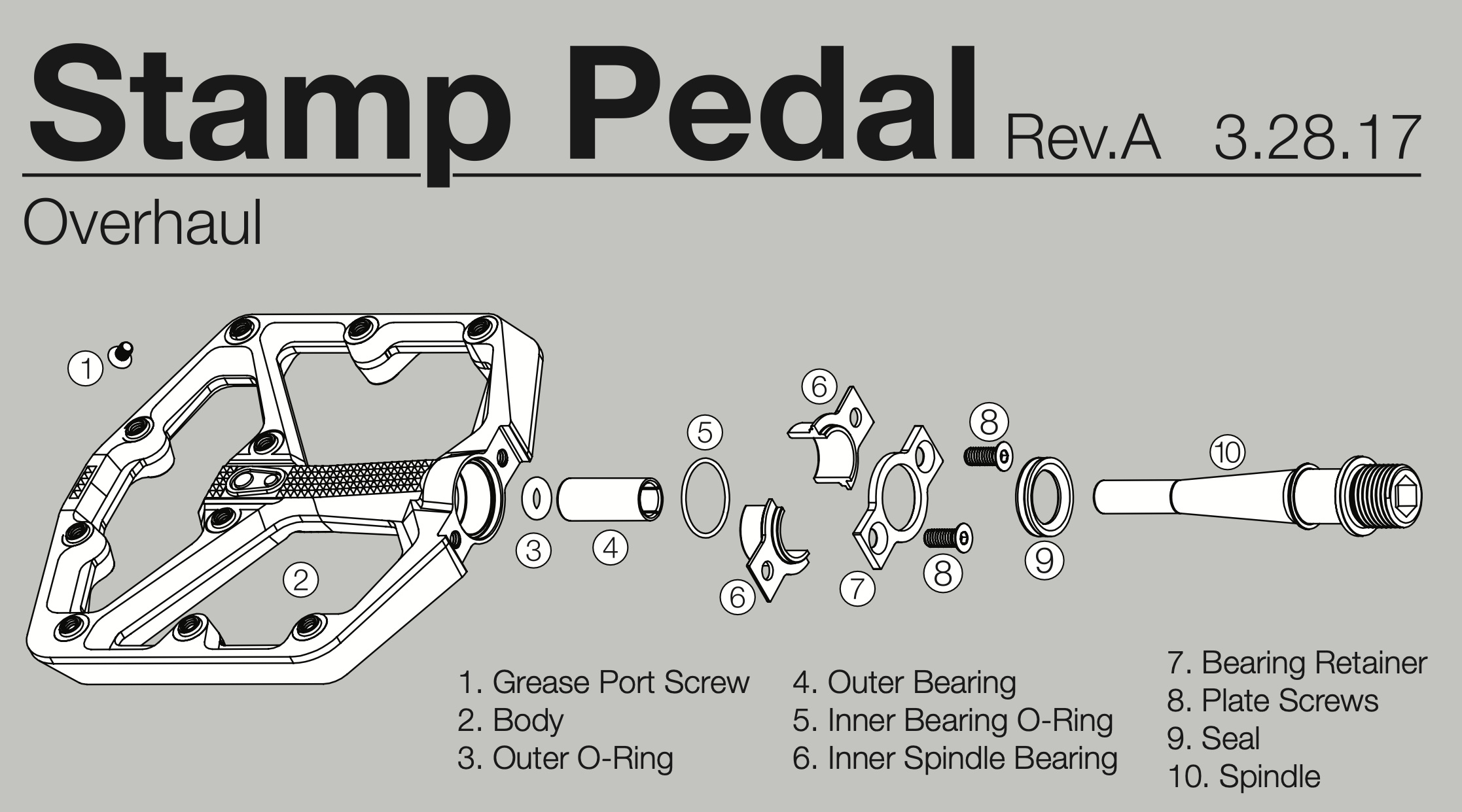 Exploded view of the Stamp 7 pedal