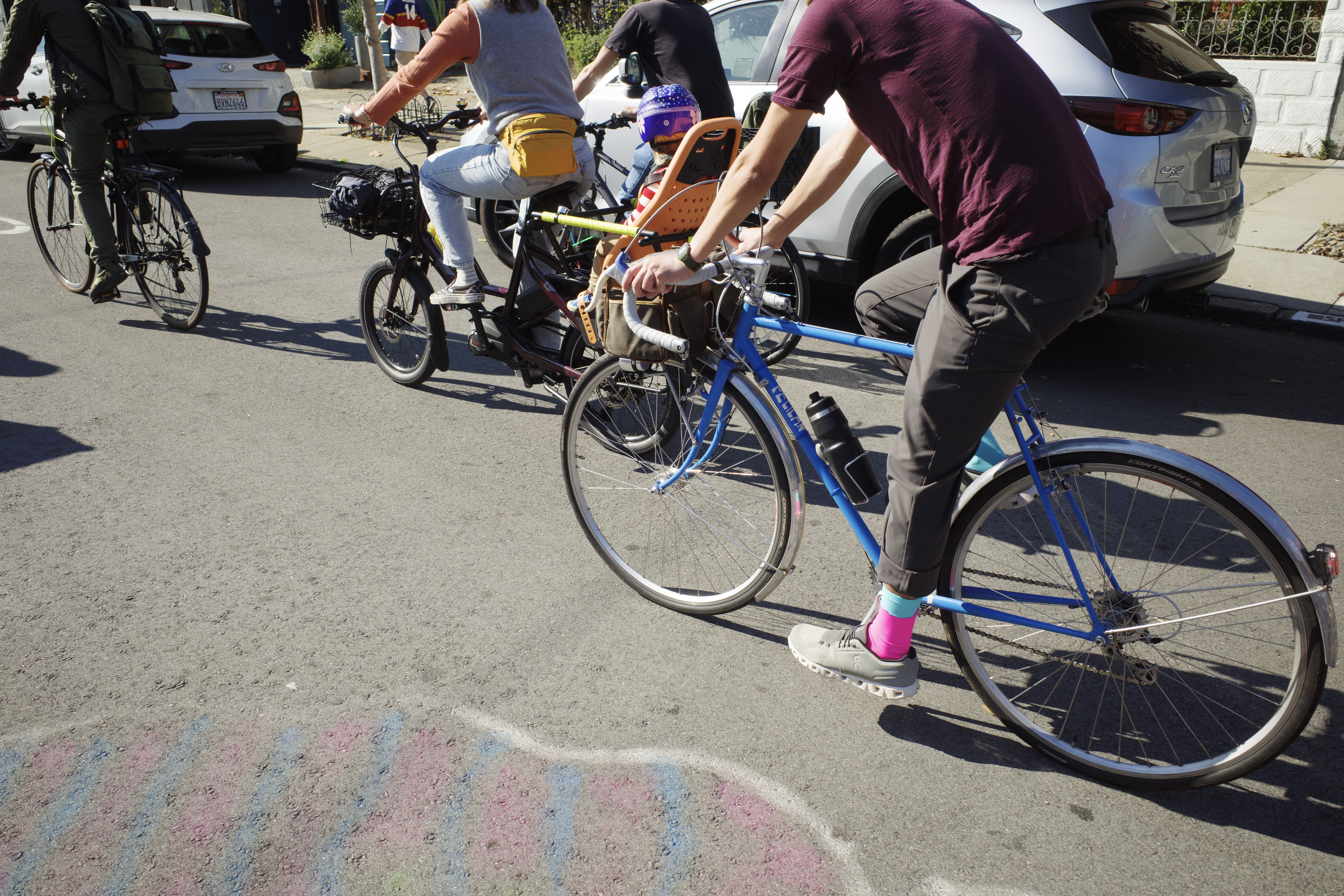 A blue randonneuring bike with a 'Pelican' decal on the downtube.