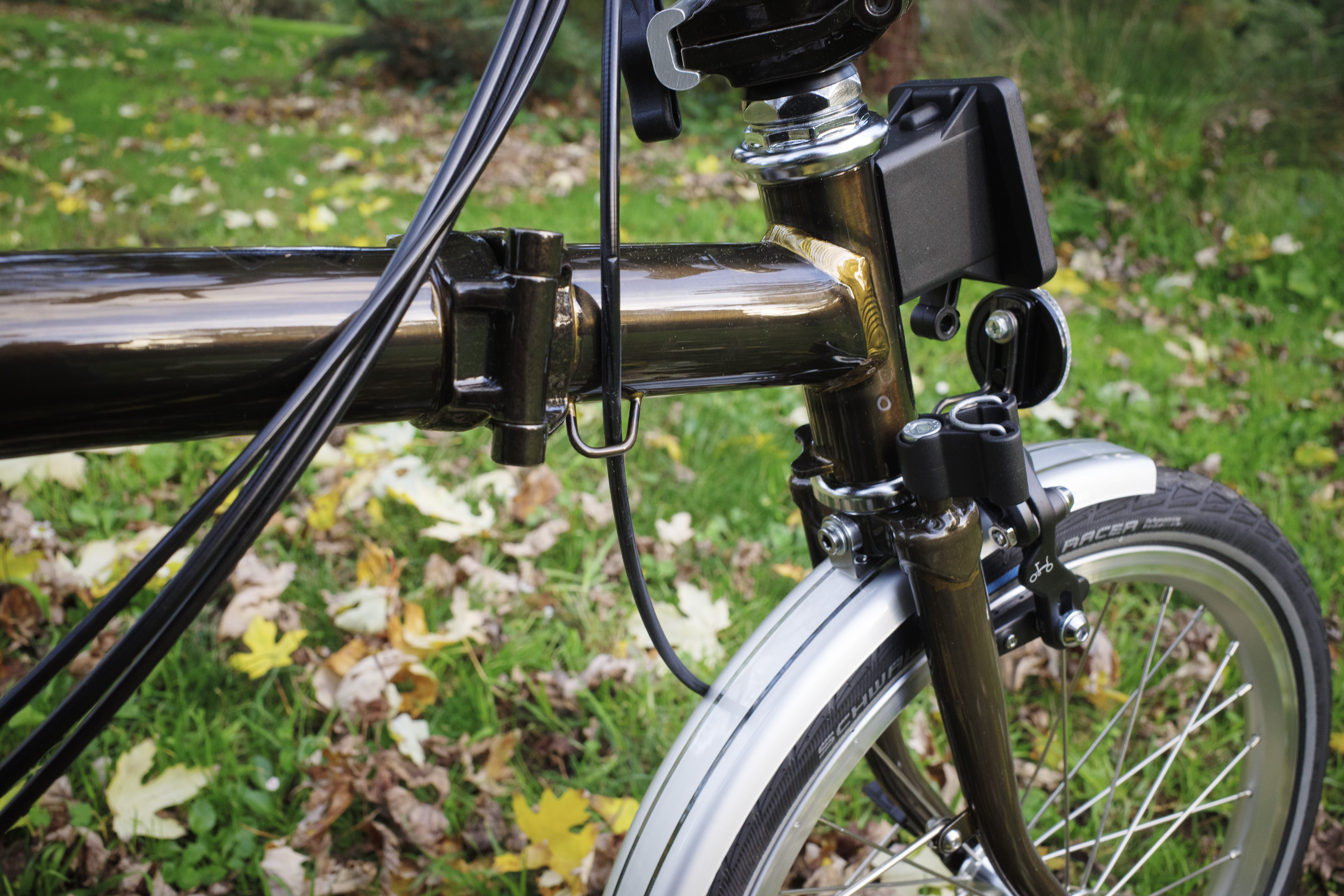 A close-up of the mainframe hinge and fork crown.